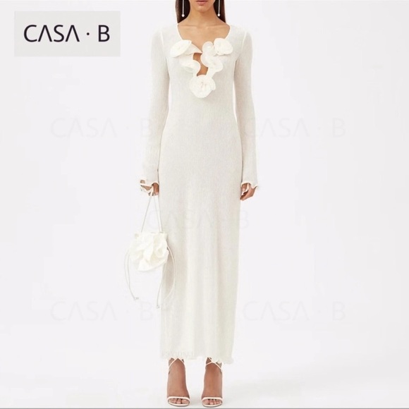 NEW to CASA B💫| Sameera Floral Declotte Shirred Ivory Sheer Midi Dress - Picture 11 of 12